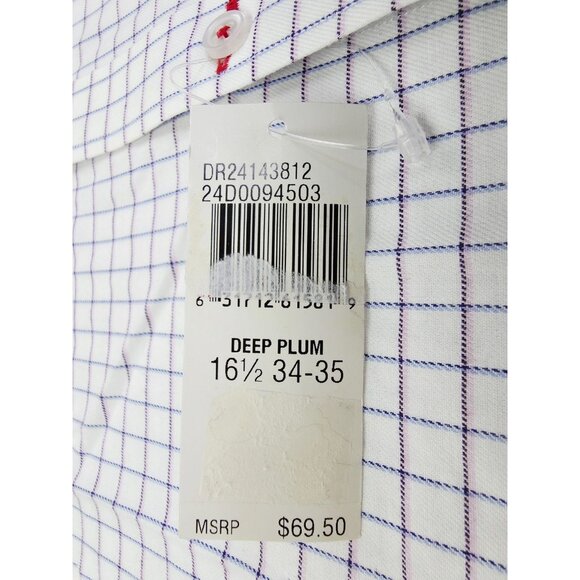 Tommy Hilfiger Slim Fit Stretch 16.5 34-35 Large White Plum Blue Check Shirt NWT - Picture 6 of 11
